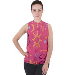 Pattern Mystic Color Mock Neck Chiffon Sleeveless Top by alllovelyideas