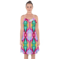 Colorful Abstract Painting E Ruffle Detail Chiffon Dress by gloriasanchez