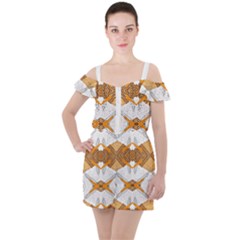 Abstract African Pattern Ruffle Cut Out Chiffon Playsuit by gloriasanchez