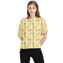 Tropical Fruits Pattern  One Shoulder Cut Out Tee by gloriasanchez