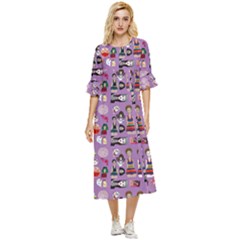 Drawing Collage Purple Double Cuff Midi Dress by snowwhitegirl