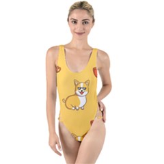 Corgi And Coffee High Leg Strappy Swimsuit by Bigfootshirtshop