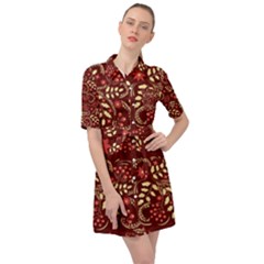 Folk Flowers Art Pattern Floral Abstract Surface Design  Seamless Pattern Belted Shirt Dress by Eskimos