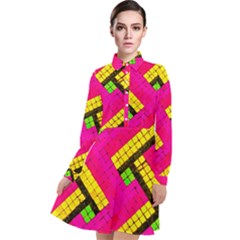 Pop Art Mosaic Long Sleeve Chiffon Shirt Dress by essentialimage365