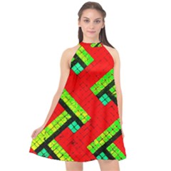 Pop Art Mosaic Halter Neckline Chiffon Dress  by essentialimage365