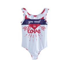 All You Need Is Love Kids  Frill Swimsuit by DinzDas