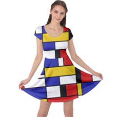 Stripes And Colors Textile Pattern Retro Cap Sleeve Dress by DinzDas