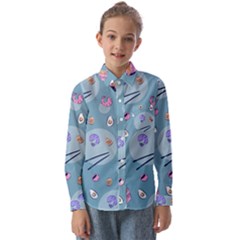 Japanese Ramen Sushi Noodles Rice Bowl Food Pattern 2 Kids  Long Sleeve Shirt by DinzDas