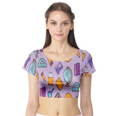 Back To School And Schools Out Kids Pattern Short Sleeve Crop Top by DinzDas