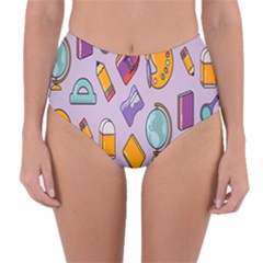 Back To School And Schools Out Kids Pattern Reversible High-waist Bikini Bottoms by DinzDas