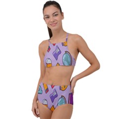 Back To School And Schools Out Kids Pattern High Waist Tankini Set by DinzDas