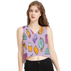 Back To School And Schools Out Kids Pattern V-neck Cropped Tank Top by DinzDas