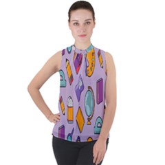 Back To School And Schools Out Kids Pattern Mock Neck Chiffon Sleeveless Top by DinzDas