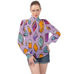 Back To School And Schools Out Kids Pattern High Neck Long Sleeve Chiffon Top by DinzDas