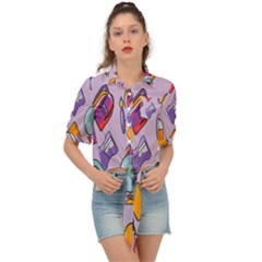 Back To School And Schools Out Kids Pattern Tie Front Shirt  by DinzDas