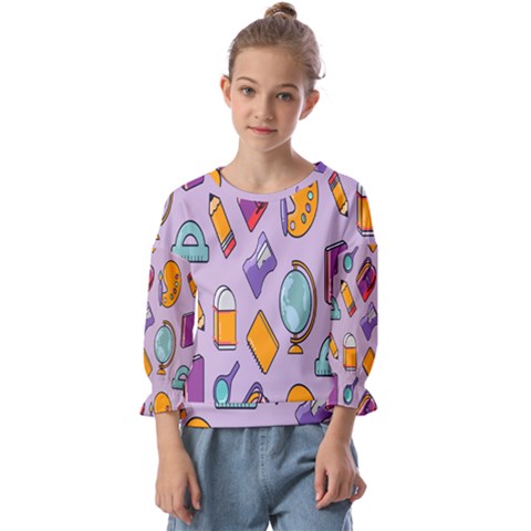 Back To School And Schools Out Kids Pattern Kids  Cuff Sleeve Top by DinzDas