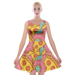 Fast Food Pizza And Donut Pattern Velvet Skater Dress by DinzDas