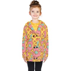 Fast Food Pizza And Donut Pattern Kids  Double Breasted Button Coat by DinzDas