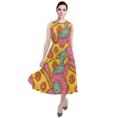 Fast Food Pizza And Donut Pattern Round Neck Boho Dress by DinzDas