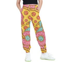 Fast Food Pizza And Donut Pattern Kids  Elastic Waist Pants by DinzDas