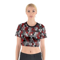 Hexagonal Blocks Pattern, Mixed Colors Cotton Crop Top by Casemiro