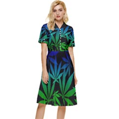 Weed Rainbow, Ganja Leafs Pattern In Colors, 420 Marihujana Theme Button Top Knee Length Dress by Casemiro