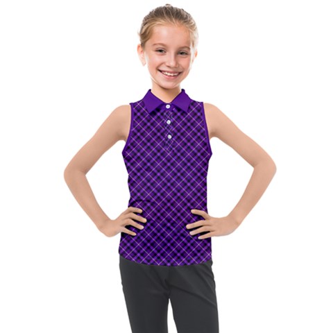 Purple, Black And Yellow Color Plaid, Retro Tartan Pattern Kids  Sleeveless Polo Tee by Casemiro