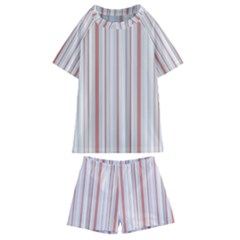 Salmon And Grey Linear Design Kids  Swim Tee And Shorts Set by dflcprintsclothing