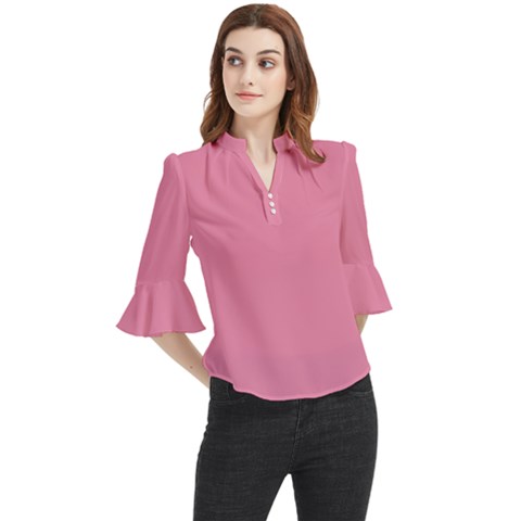 Aurora Pink Loose Horn Sleeve Chiffon Blouse by FabChoice