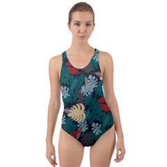 Tropical Autumn Leaves Cut-out Back One Piece Swimsuit by tmsartbazaar