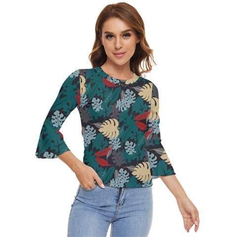 Tropical Autumn Leaves Bell Sleeve Top by tmsartbazaar