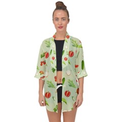 Seamless Pattern With Vegetables  Delicious Vegetables Open Front Chiffon Kimono by SychEva