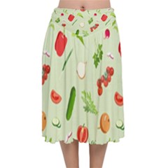 Seamless Pattern With Vegetables  Delicious Vegetables Velvet Flared Midi Skirt by SychEva