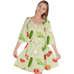 Seamless Pattern With Vegetables  Delicious Vegetables Velour Kimono Dress by SychEva