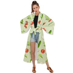 Seamless Pattern With Vegetables  Delicious Vegetables Maxi Kimono by SychEva