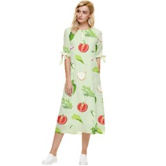 Seamless Pattern With Vegetables  Delicious Vegetables Bow Sleeve Chiffon Midi Dress by SychEva