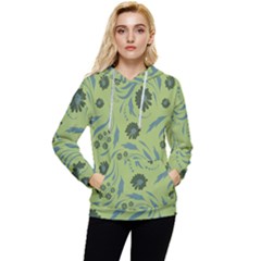 Folk Flowers Art Pattern Women s Lightweight Drawstring Hoodie by Eskimos