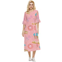 Toothy Sweets Double Cuff Midi Dress by SychEva