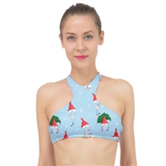 Funny Mushrooms Go About Their Business High Neck Bikini Top by SychEva