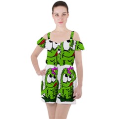 Cactus Ruffle Cut Out Chiffon Playsuit by IIPhotographyAndDesigns