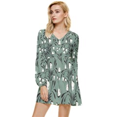 Folk Flowers Pattern Tiered Long Sleeve Mini Dress by Eskimos