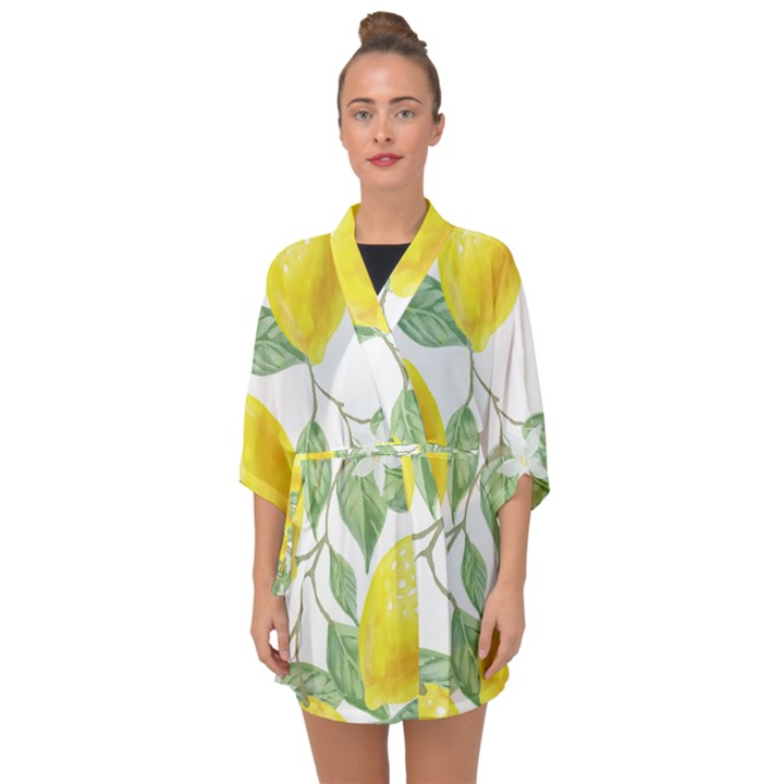 Vintage Lemons Half Sleeve Chiffon Kimono