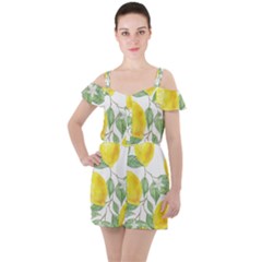 Vintage Lemons Ruffle Cut Out Chiffon Playsuit by SomethingForEveryone