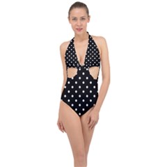 1950 Black White Dots Halter Front Plunge Swimsuit by SomethingForEveryone