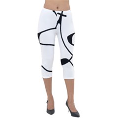 Black And White Abstract Linear Decorative Art Lightweight Velour Capri Leggings  by dflcprintsclothing