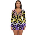 Black Leopard print with yellow, gold, purple and pink Long Sleeve Boyleg Swimsuit View1