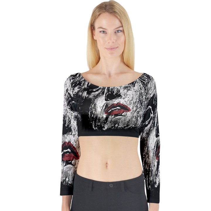 Creepy Head Sculpture Artwork Long Sleeve Crop Top