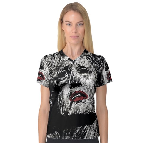 Creepy Head Sculpture Artwork V-neck Sport Mesh Tee by dflcprintsclothing