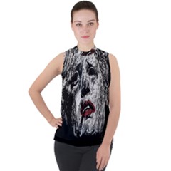 Creepy Head Sculpture Artwork Mock Neck Chiffon Sleeveless Top by dflcprintsclothing