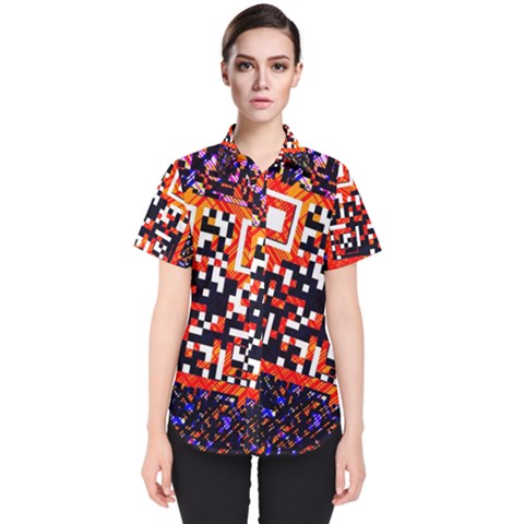 Root Humanity Bar And Qr Code In Flash Orange And Purple Women s Short Sleeve Shirt by WetdryvacsLair